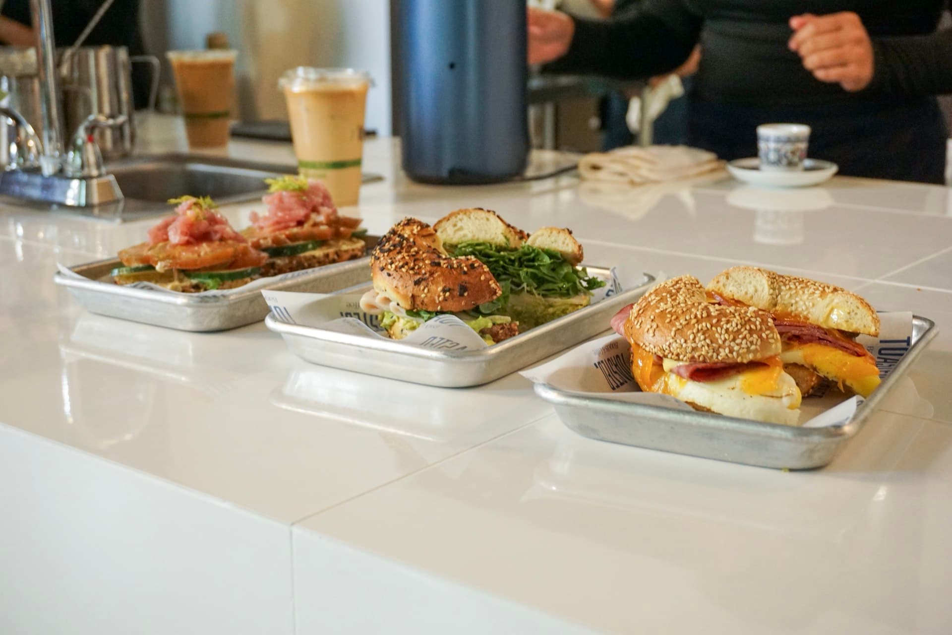 Mediterranean-inspired bagel sandwiches